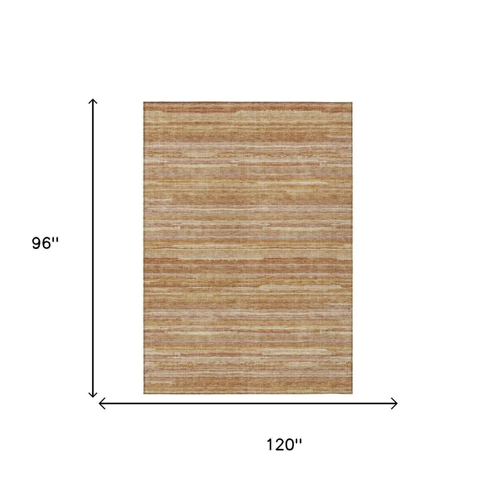 8' X 10' Orange And Copper Striped Washable Indoor Outdoor Area Rug Homeroots Outdoor