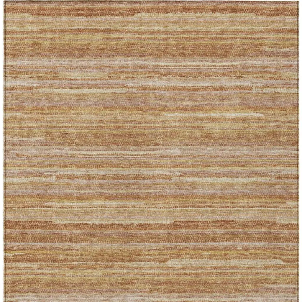 8' X 10' Orange And Copper Striped Washable Indoor Outdoor Area Rug Homeroots Outdoor