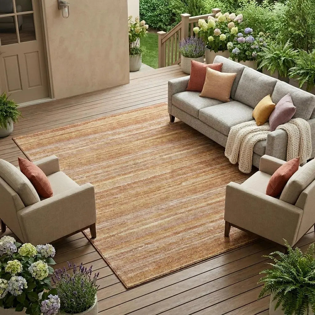 8' X 10' Orange And Copper Striped Washable Indoor Outdoor Area Rug Homeroots Outdoor