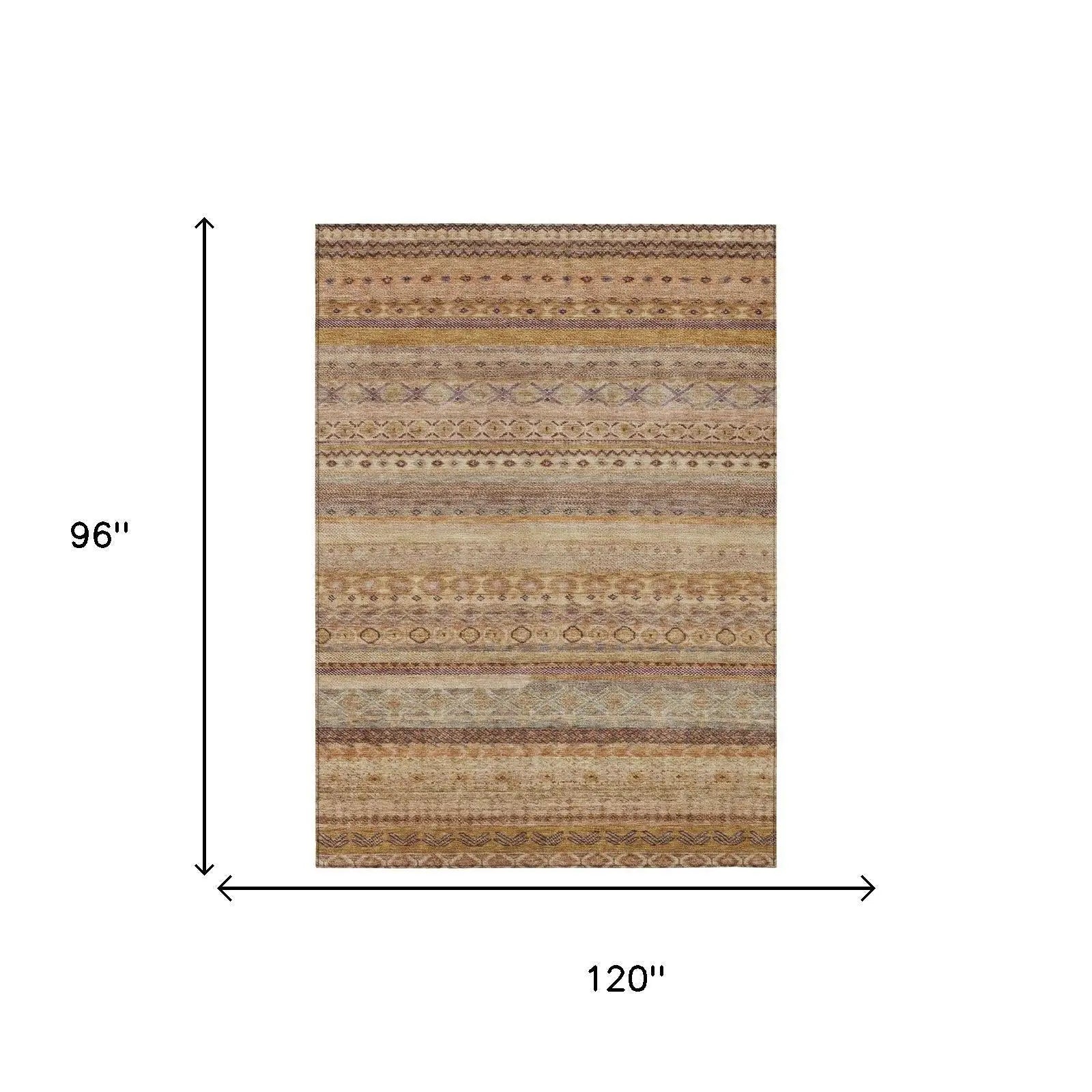 8' X 10' Orange And Copper Striped Washable Indoor Outdoor Area Rug Homeroots Outdoor