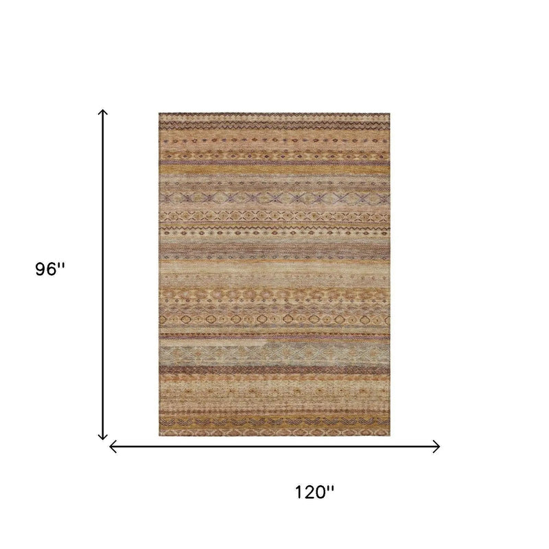 8' X 10' Orange And Copper Striped Washable Indoor Outdoor Area Rug Homeroots Outdoor