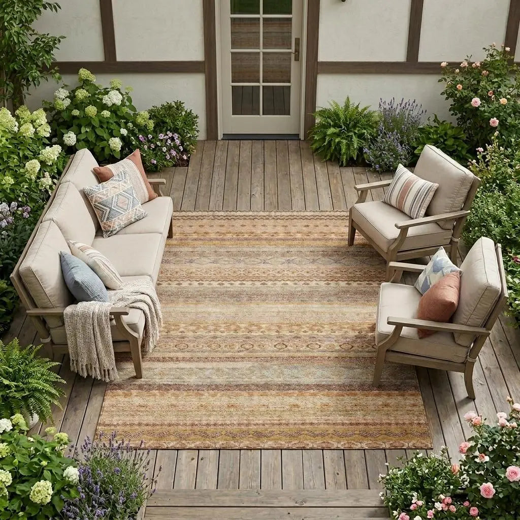 8' X 10' Orange And Copper Striped Washable Indoor Outdoor Area Rug Homeroots Outdoor