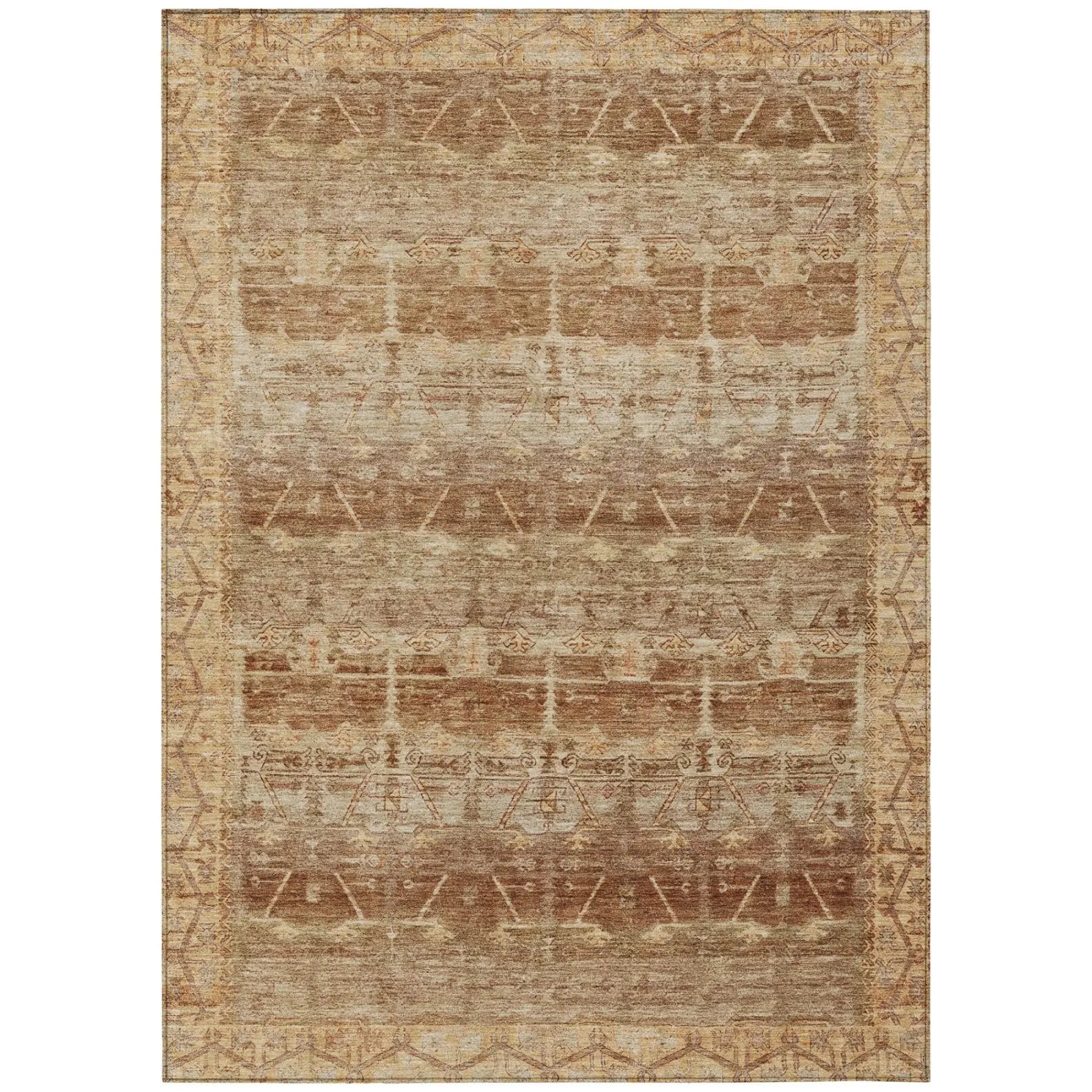 8' X 10' Orange And Copper Tribal Washable Indoor Outdoor Area Rug Homeroots Outdoor