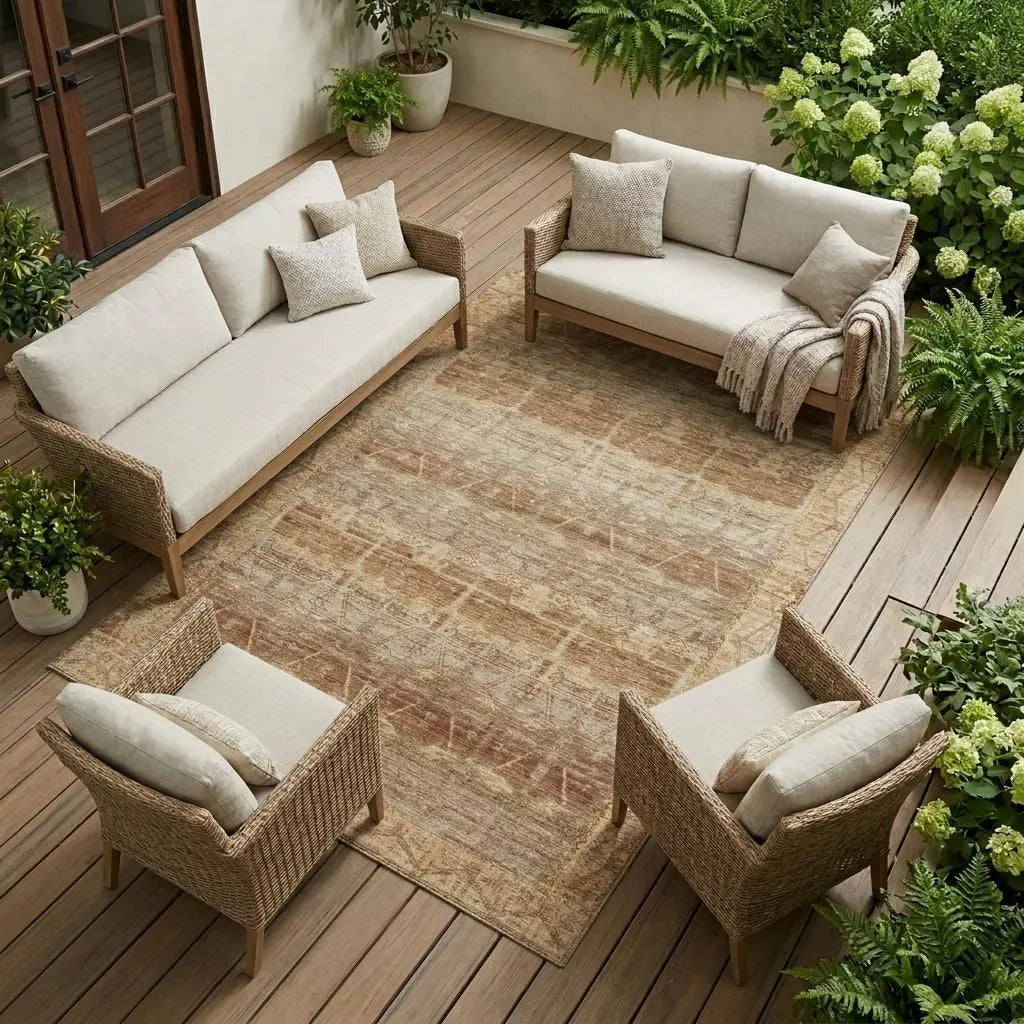 8' X 10' Orange And Copper Tribal Washable Indoor Outdoor Area Rug Homeroots Outdoor