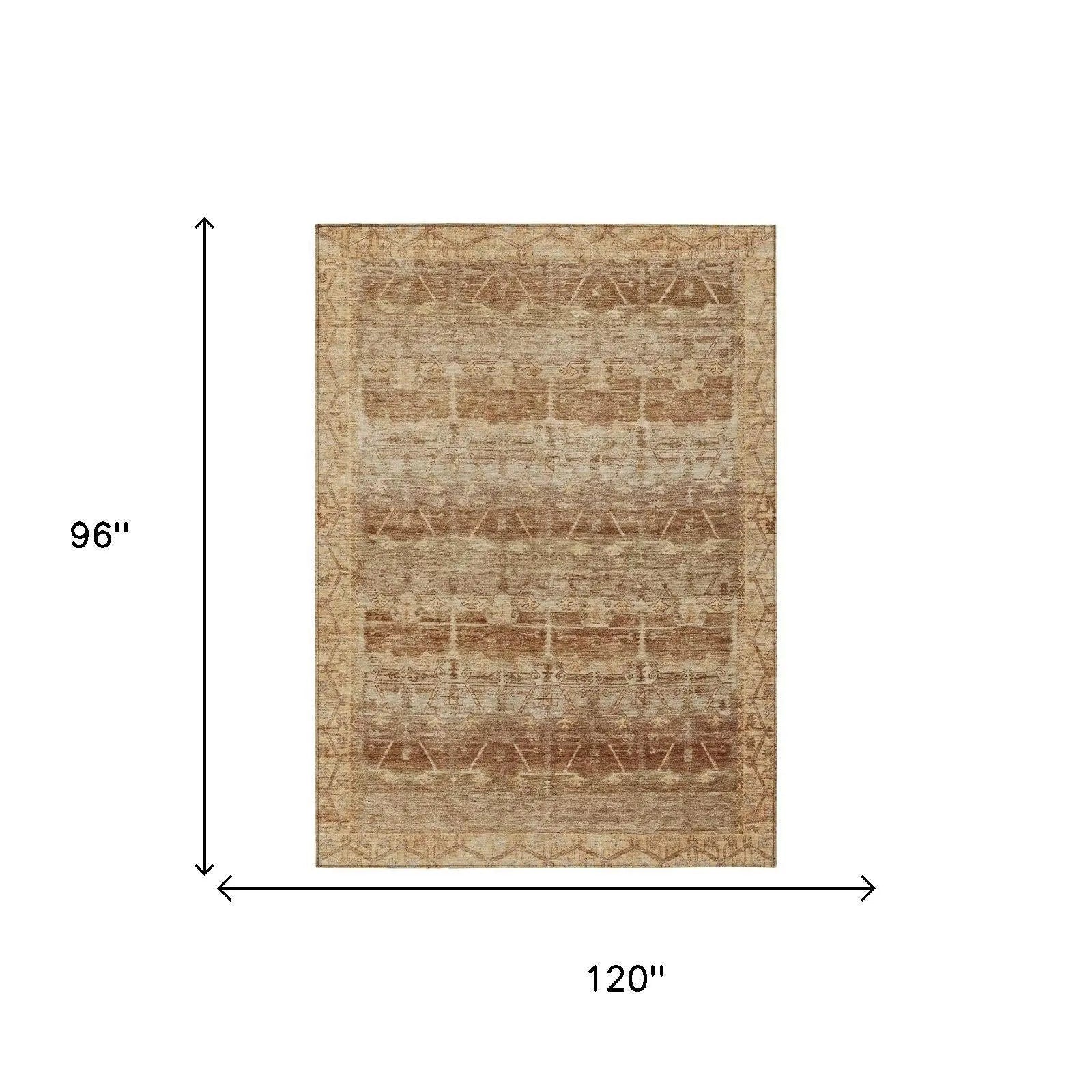 8' X 10' Orange And Copper Tribal Washable Indoor Outdoor Area Rug Homeroots Outdoor
