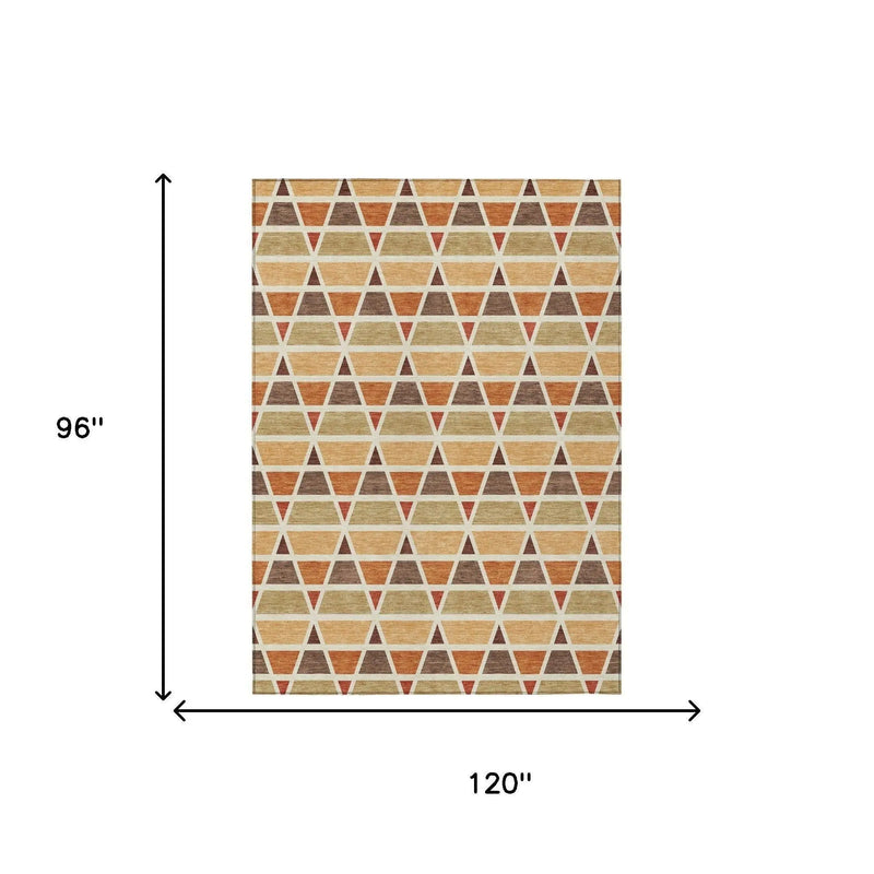 8' X 10' Orange And Cream Geometric Washable Indoor Outdoor Area Rug Homeroots Outdoor