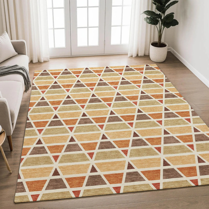 8' X 10' Orange And Cream Geometric Washable Indoor Outdoor Area Rug Homeroots Outdoor