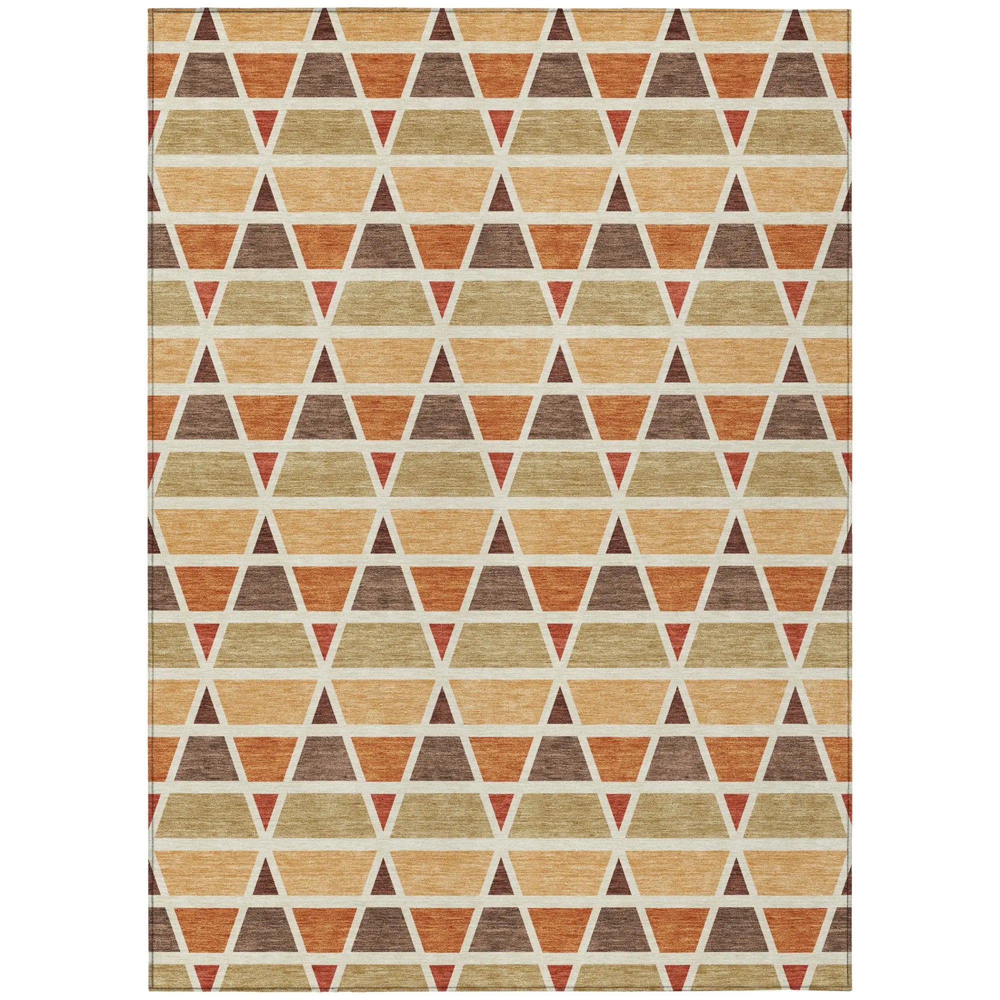 8' X 10' Orange And Cream Geometric Washable Indoor Outdoor Area Rug Homeroots Outdoor