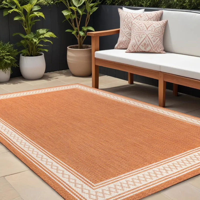 8' X 10' Orange And Cream Indoor Outdoor Area Rug Homeroots Outdoor