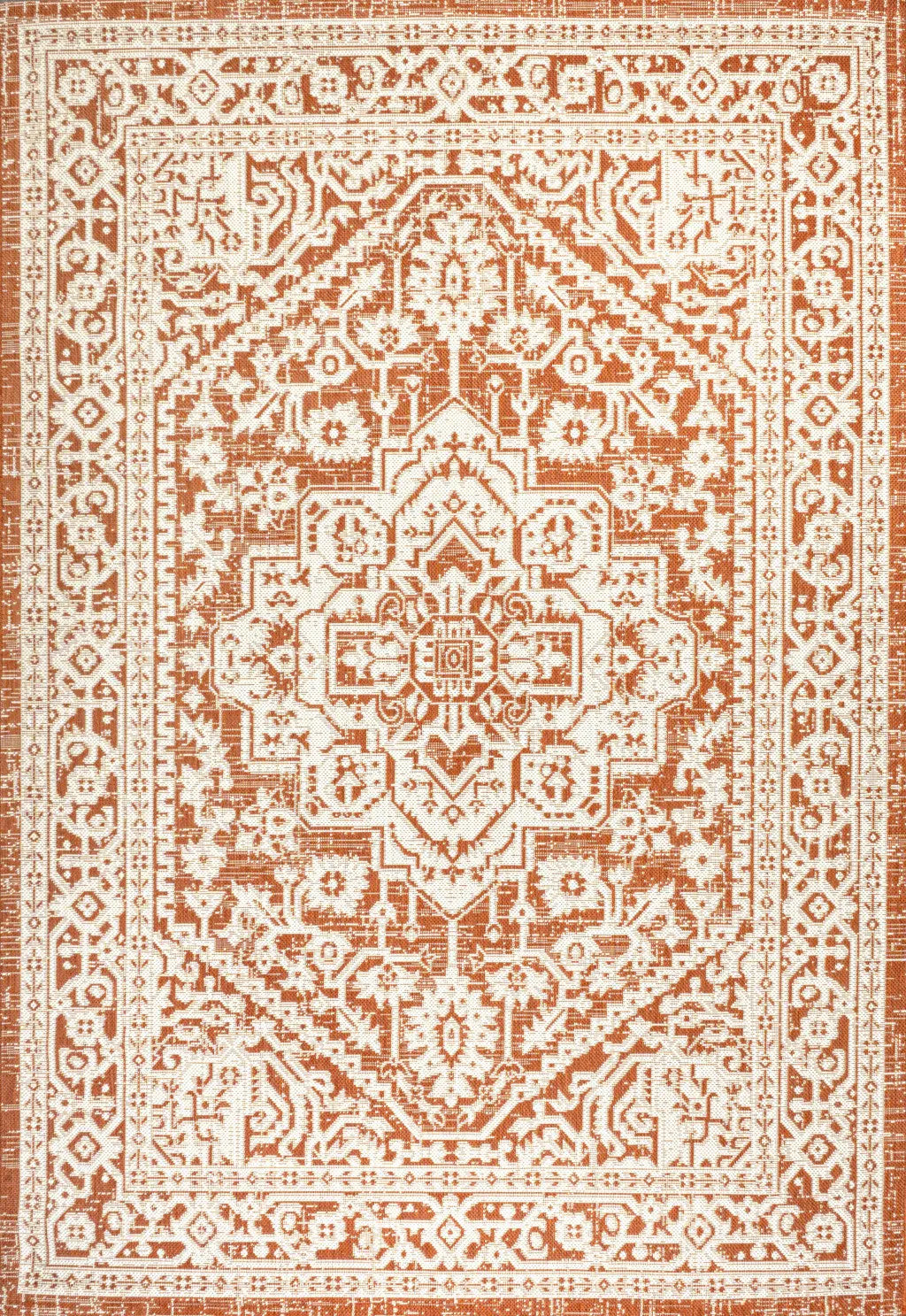 8' X 10' Orange And Cream Medallion Indoor Outdoor Area Rug Homeroots Outdoor