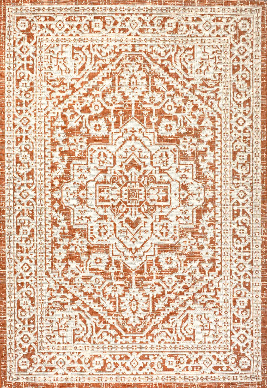 8' X 10' Orange And Cream Medallion Indoor Outdoor Area Rug Homeroots Outdoor