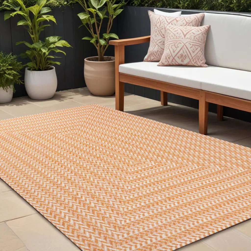 8' X 10' Orange And Cream Striped Indoor Outdoor Area Rug Homeroots Outdoor