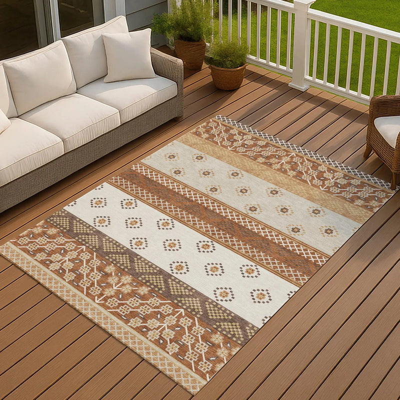 8' X 10' Orange And Denim Blue Striped Washable Indoor Outdoor Area Rug Homeroots Outdoor