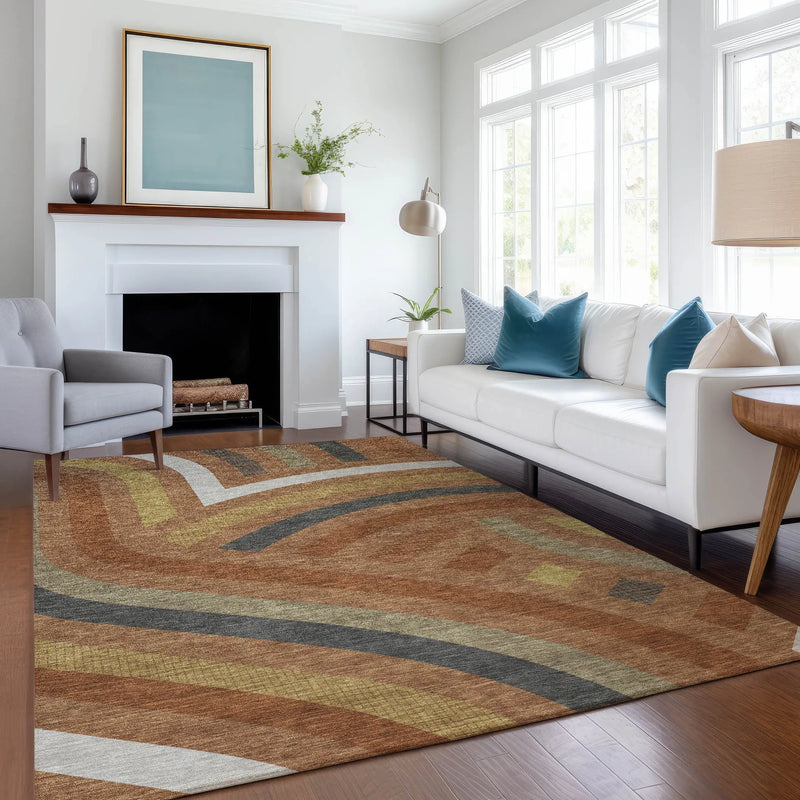 8' X 10' Orange And Gold Abstract Washable Indoor Outdoor Area Rug Homeroots Outdoor