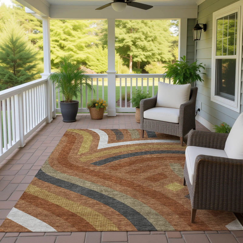 8' X 10' Orange And Gold Abstract Washable Indoor Outdoor Area Rug Homeroots Outdoor