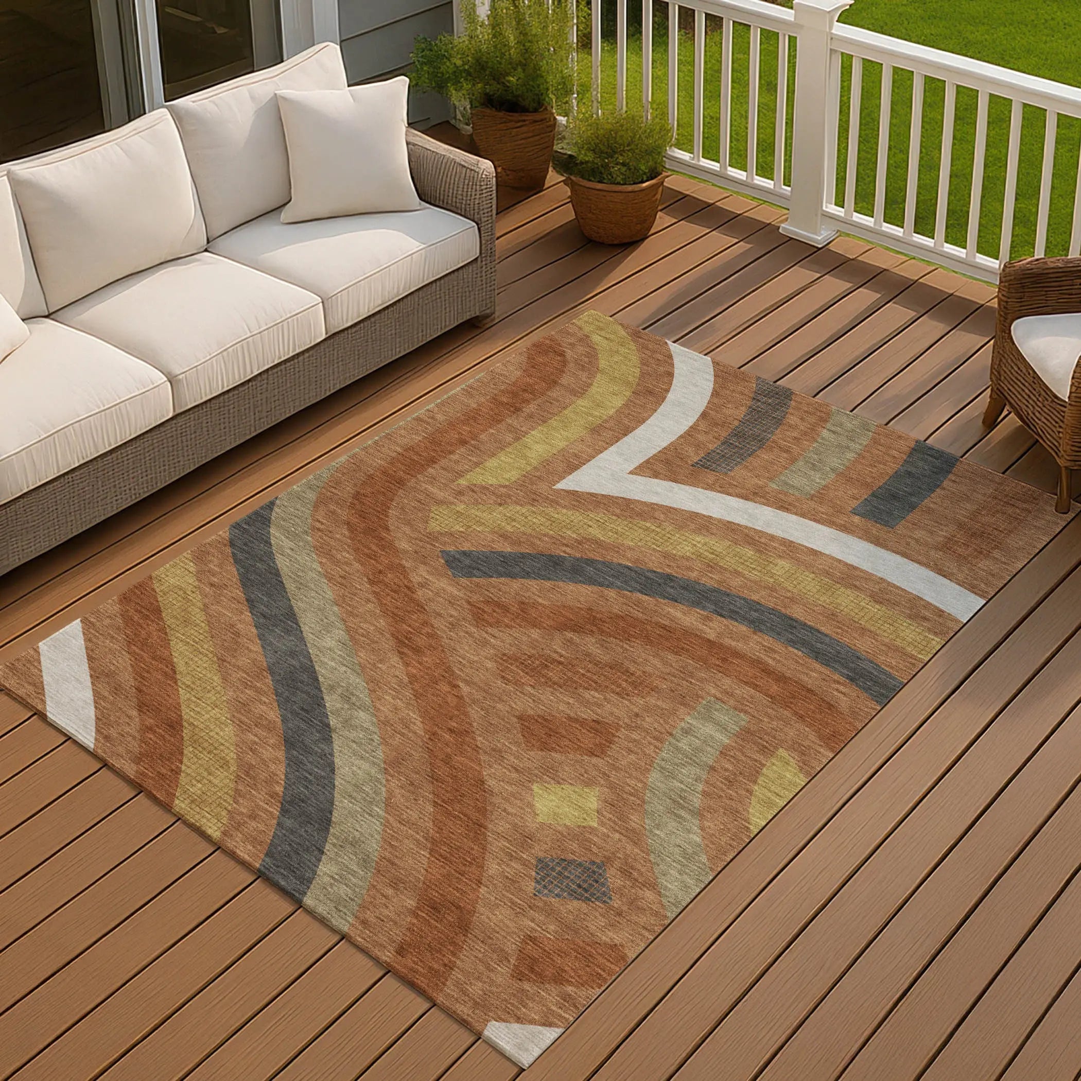 8' X 10' Orange And Gold Abstract Washable Indoor Outdoor Area Rug Homeroots Outdoor
