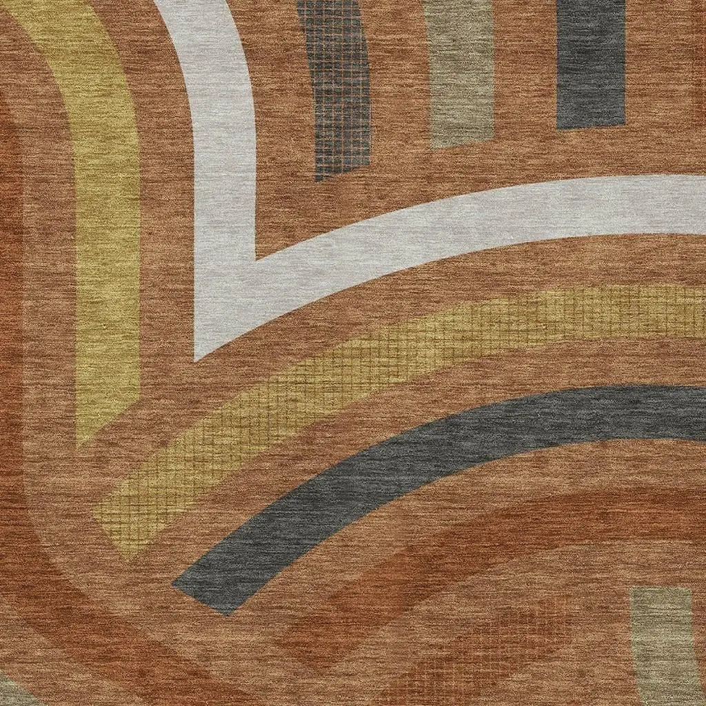 8' X 10' Orange And Gold Abstract Washable Indoor Outdoor Area Rug Homeroots Outdoor