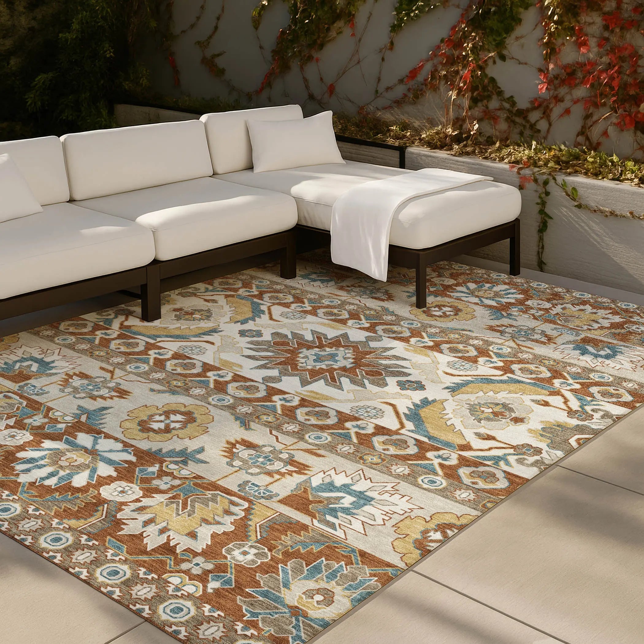 8' X 10' Orange And Gold Cactus Washable Indoor Outdoor Area Rug Homeroots Outdoor