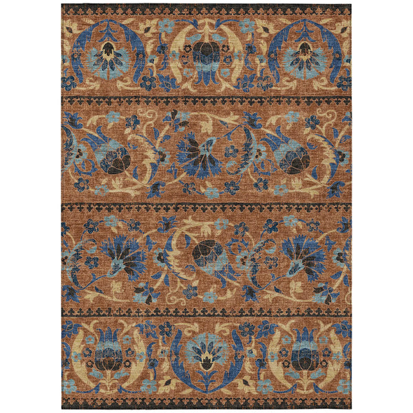8' X 10' Orange And Gold Floral Washable Indoor Outdoor Area Rug Homeroots Outdoor
