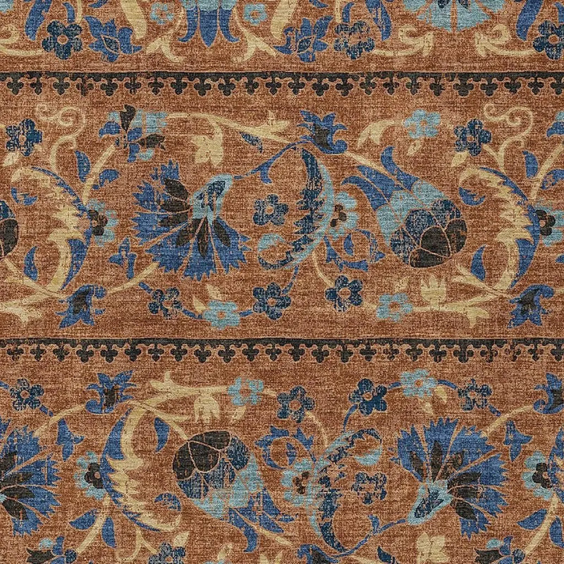 8' X 10' Orange And Gold Floral Washable Indoor Outdoor Area Rug Homeroots Outdoor