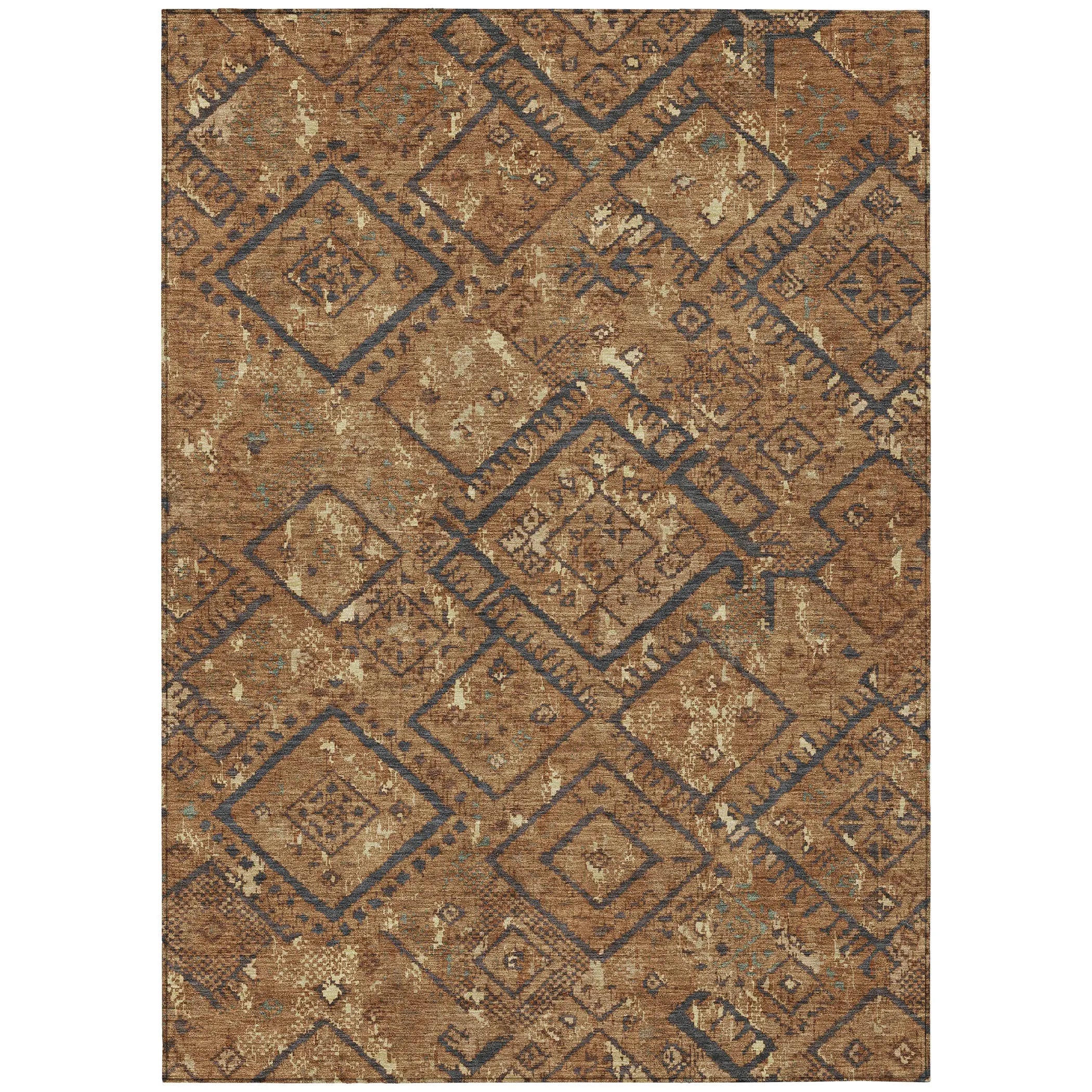8' X 10' Orange And Gold Geometric Washable Indoor Outdoor Area Rug Homeroots Outdoor