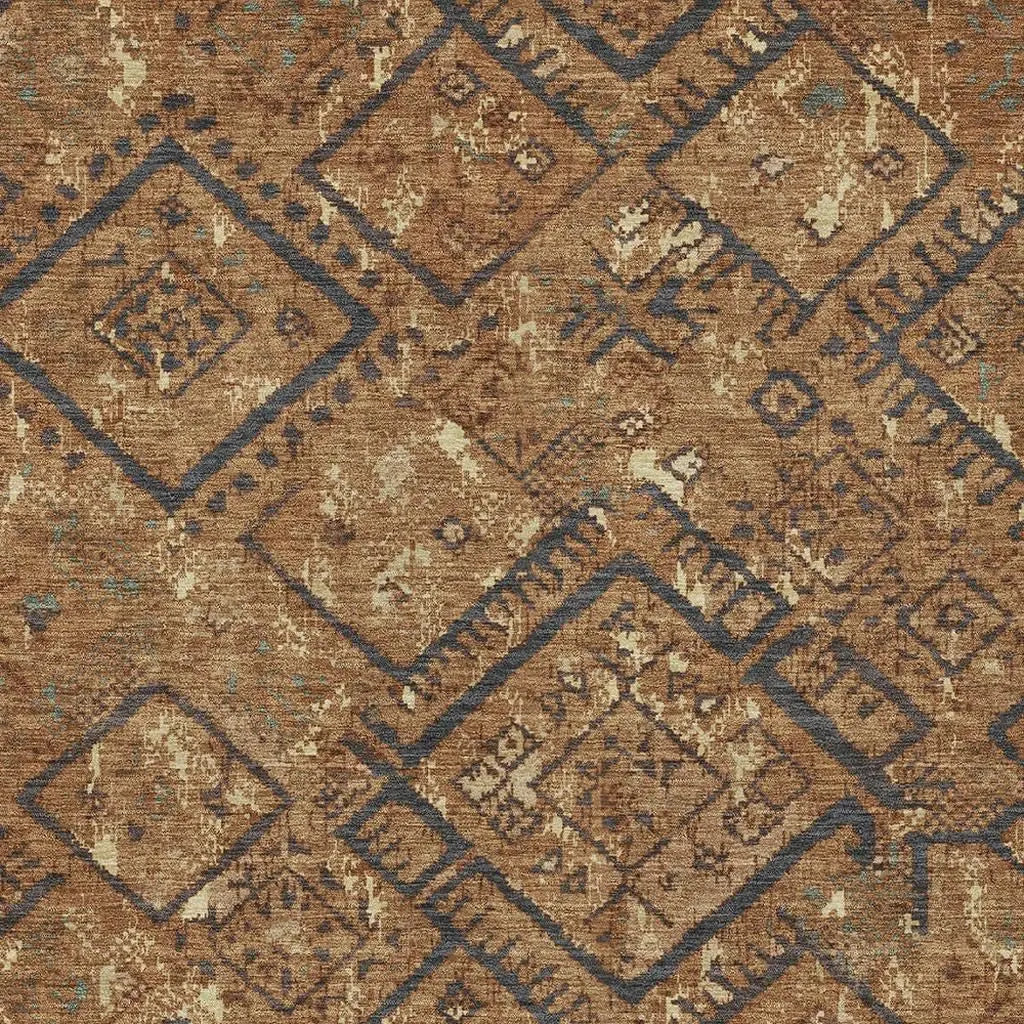 8' X 10' Orange And Gold Geometric Washable Indoor Outdoor Area Rug Homeroots Outdoor