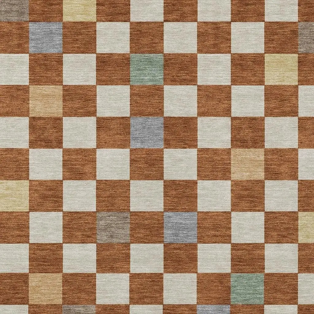 8' X 10' Orange And Gold Geometric Washable Indoor Outdoor Area Rug Homeroots Outdoor
