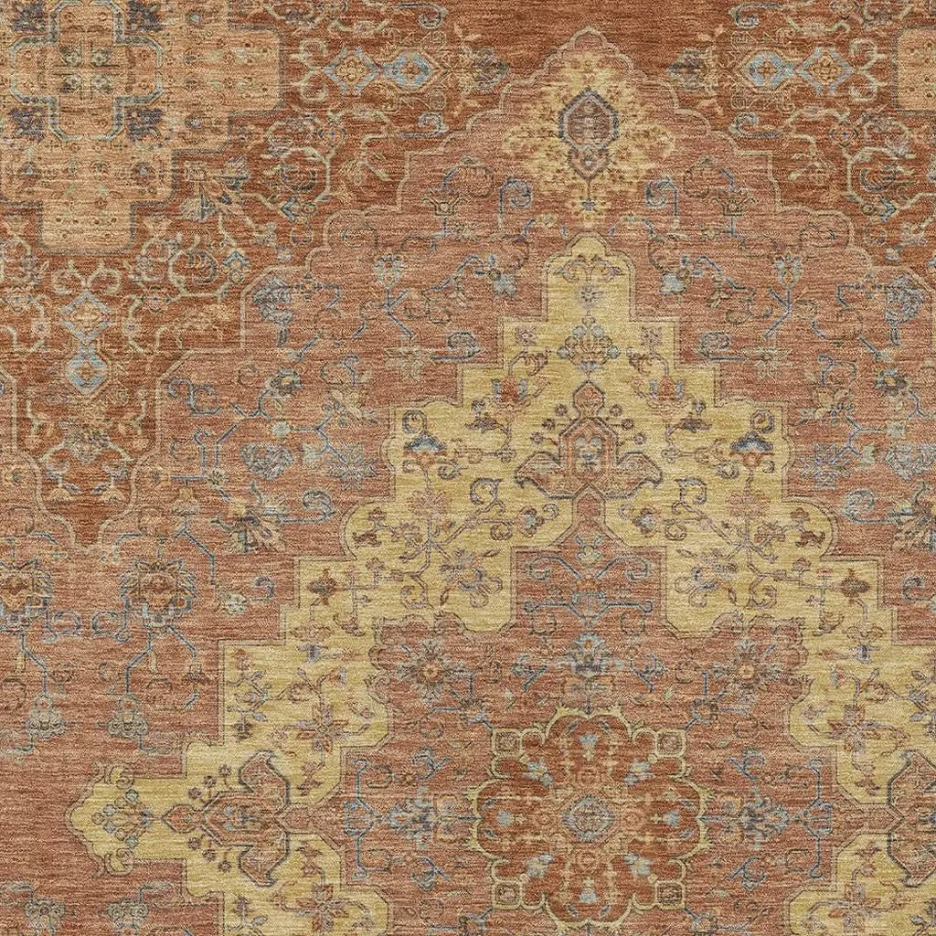 8' X 10' Orange And Gold Medallion Washable Indoor Outdoor Area Rug Homeroots Outdoor