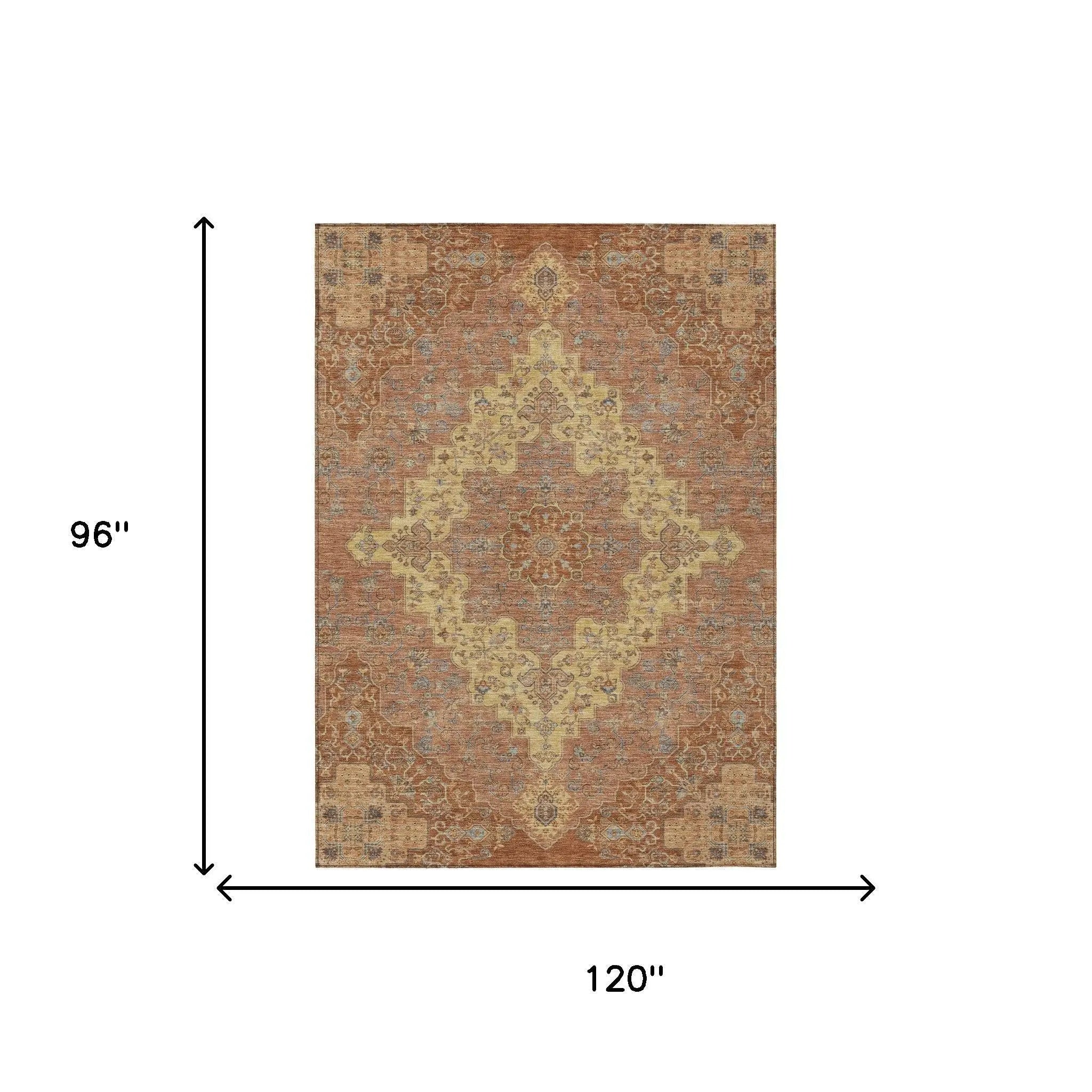 8' X 10' Orange And Gold Medallion Washable Indoor Outdoor Area Rug Homeroots Outdoor
