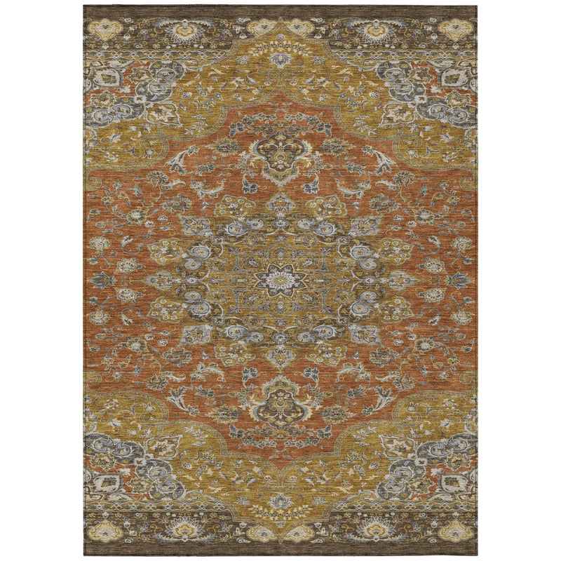 8' X 10' Orange And Gold Oriental Washable Indoor Outdoor Area Rug Homeroots Outdoor