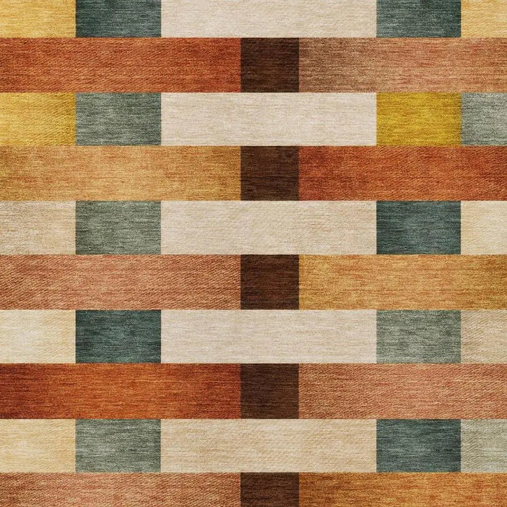 8' X 10' Orange And Gold Striped Washable Indoor Outdoor Area Rug Homeroots Outdoor