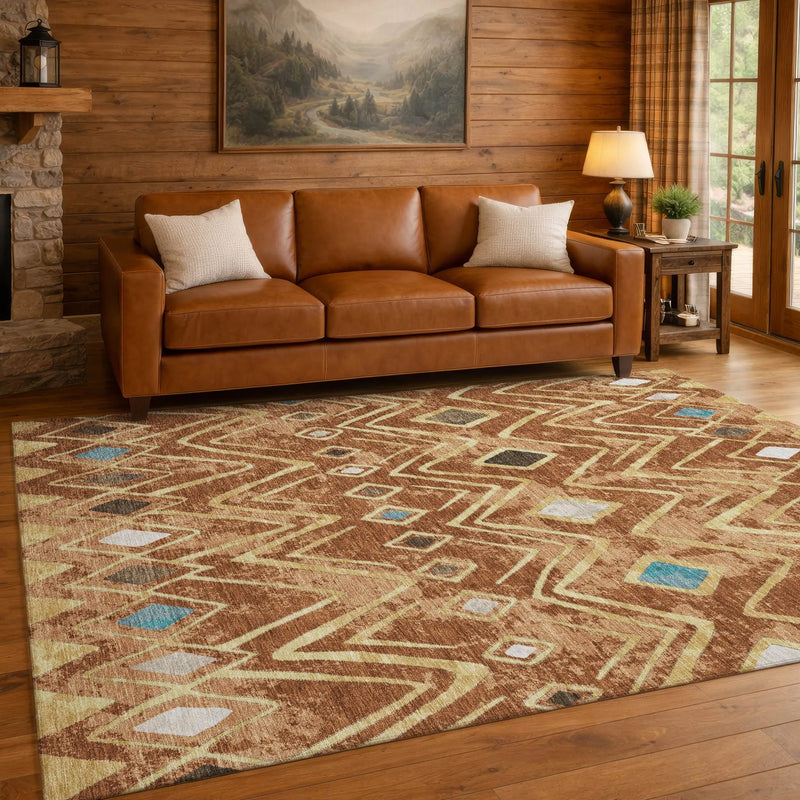 8' X 10' Orange And Graphite Geometric Washable Indoor Outdoor Area Rug Homeroots Outdoor