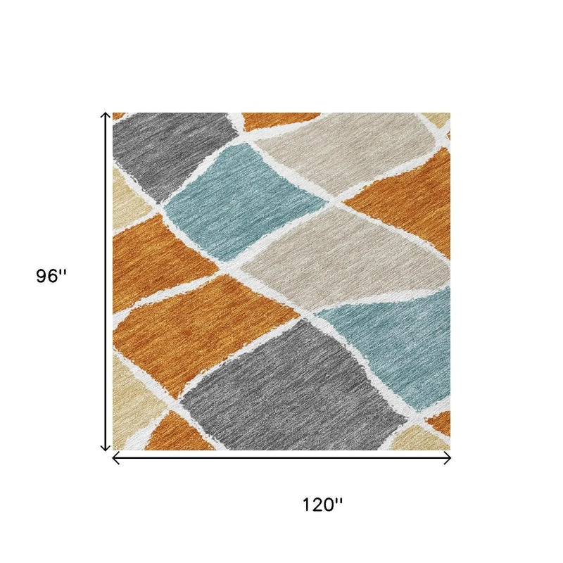 8' X 10' Orange And Graphite Geometric Washable Indoor Outdoor Area Rug Homeroots Outdoor