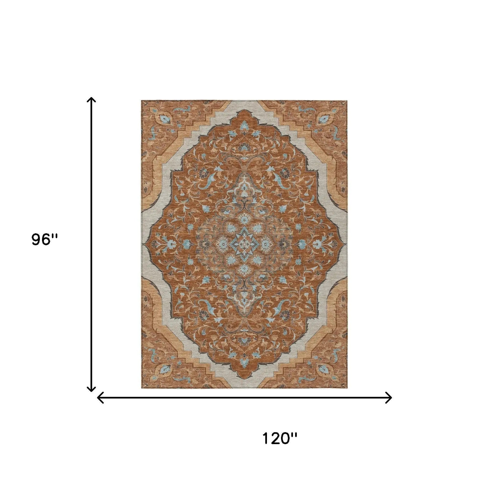 8' X 10' Orange And Graphite Medallion Washable Indoor Outdoor Area Rug Homeroots Outdoor