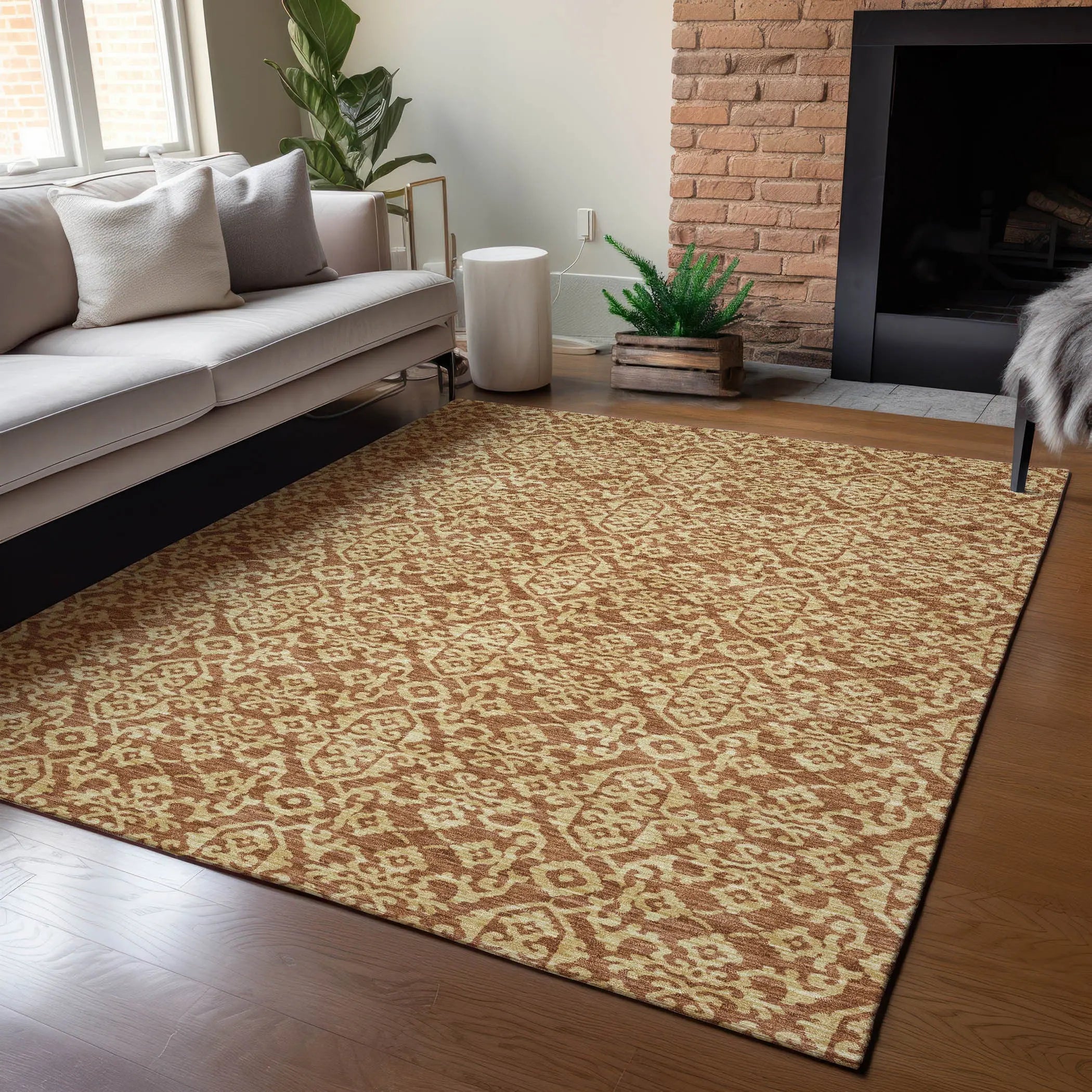 8' X 10' Orange And Graphite Oriental Washable Indoor Outdoor Area Rug Homeroots Outdoor