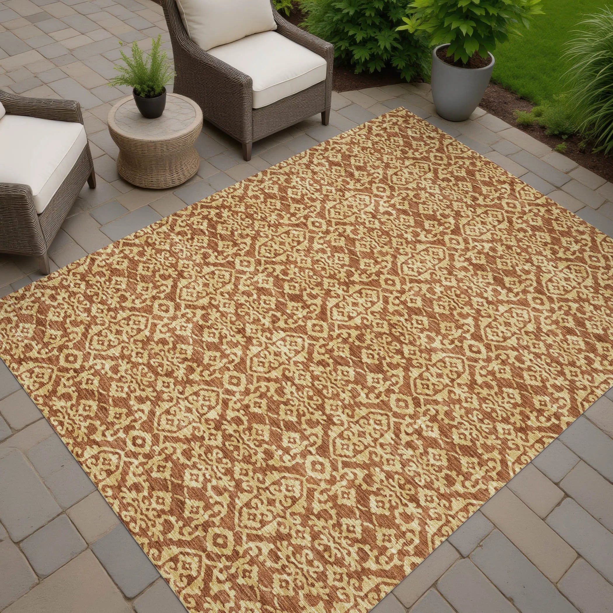 8' X 10' Orange And Graphite Oriental Washable Indoor Outdoor Area Rug Homeroots Outdoor