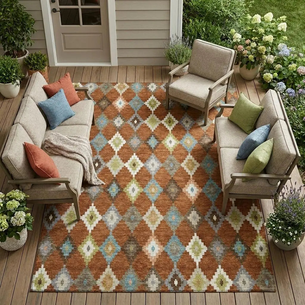 8' X 10' Orange And Gray Aztec Washable Indoor Outdoor Area Rug Homeroots Outdoor
