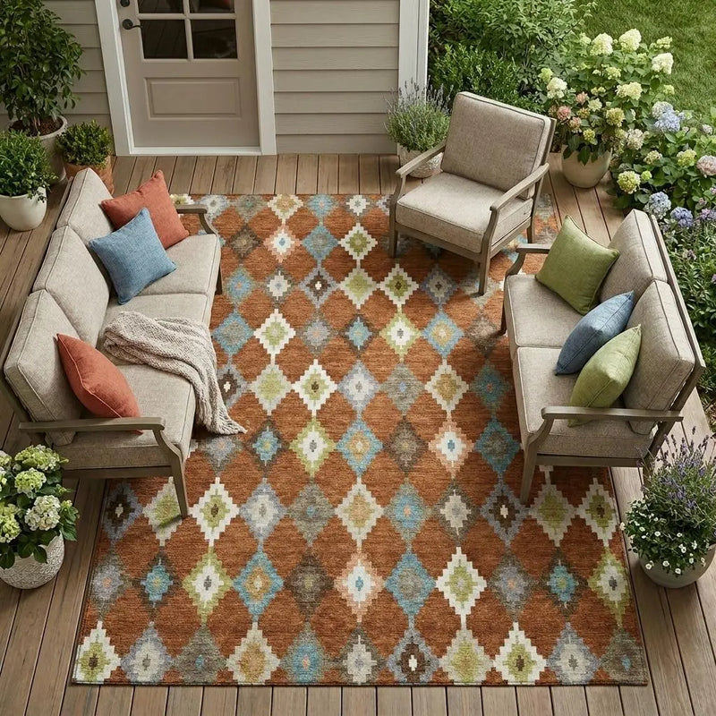 8' X 10' Orange And Gray Aztec Washable Indoor Outdoor Area Rug Homeroots Outdoor