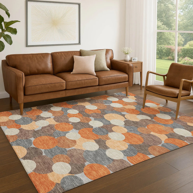 8' X 10' Orange And Gray Geometric Washable Indoor Outdoor Area Rug Homeroots Outdoor