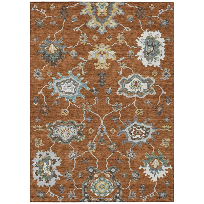 8' X 10' Orange And Gray Oriental Washable Indoor Outdoor Area Rug Homeroots Outdoor