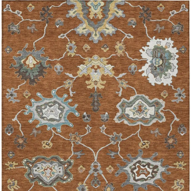 8' X 10' Orange And Gray Oriental Washable Indoor Outdoor Area Rug Homeroots Outdoor