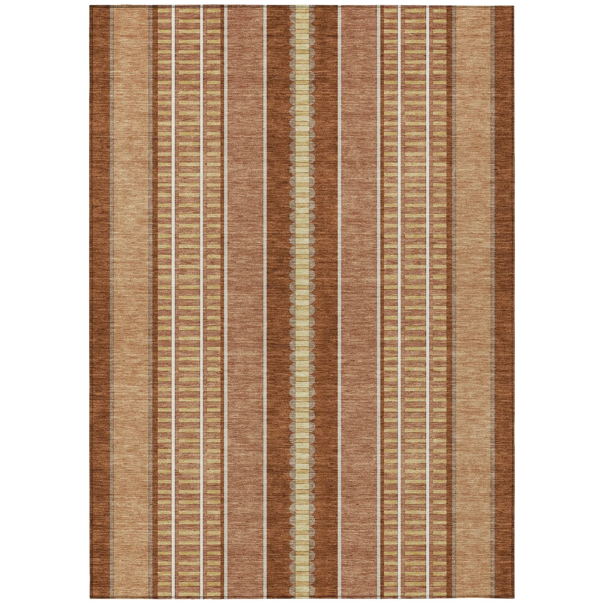 8' X 10' Orange And Gray Striped Washable Indoor Outdoor Area Rug Homeroots Outdoor