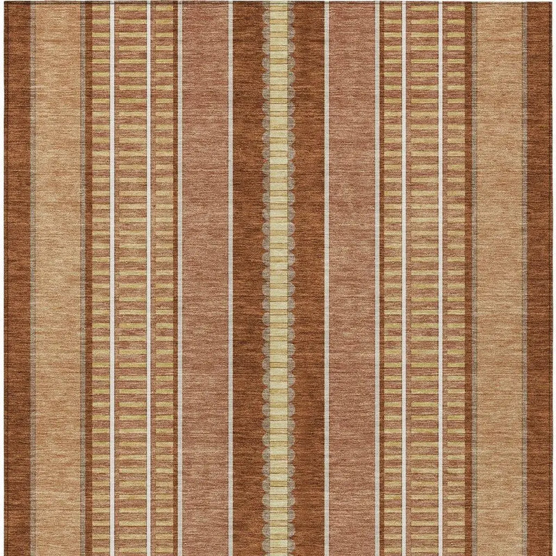 8' X 10' Orange And Gray Striped Washable Indoor Outdoor Area Rug Homeroots Outdoor