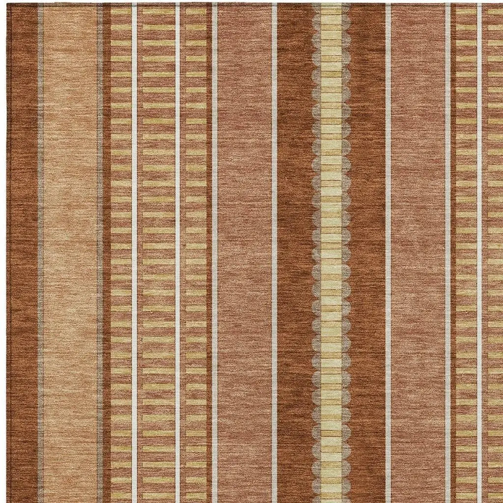 8' X 10' Orange And Gray Striped Washable Indoor Outdoor Area Rug Homeroots Outdoor