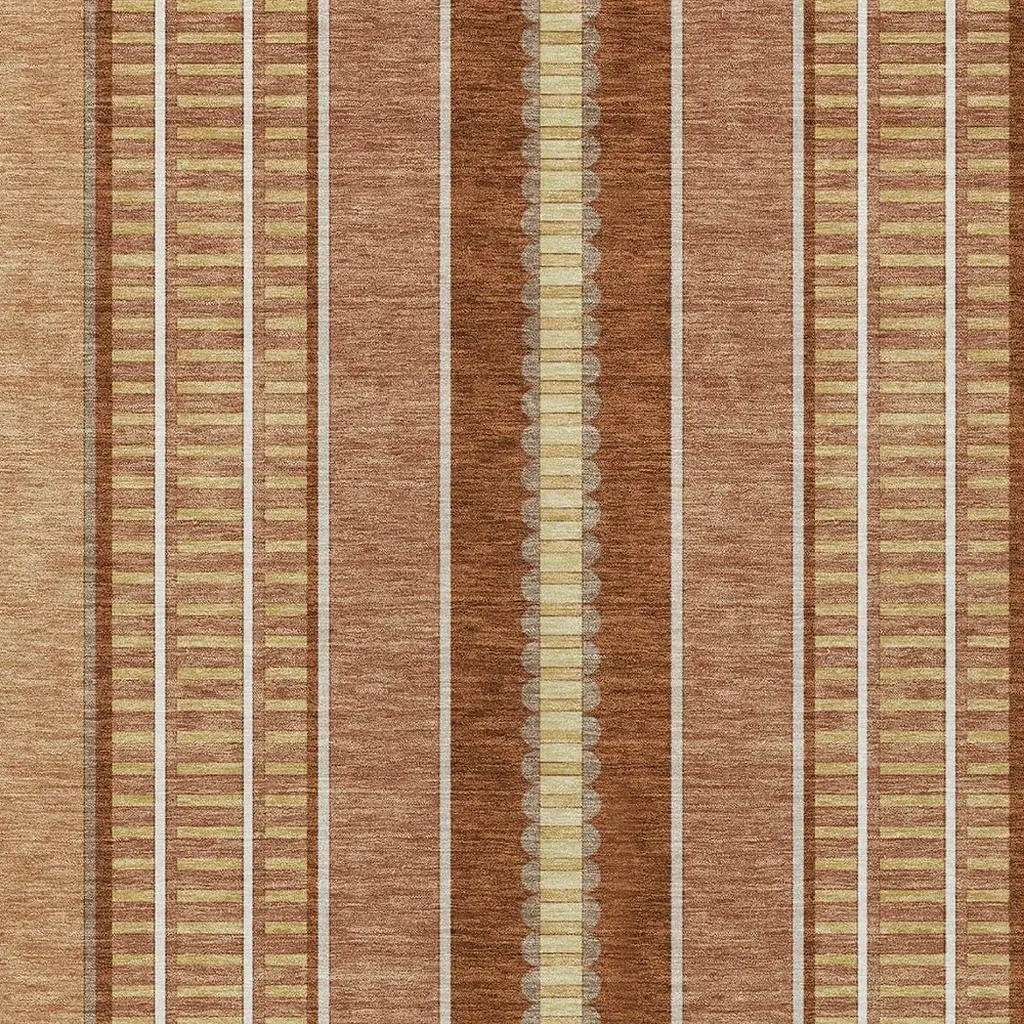 8' X 10' Orange And Gray Striped Washable Indoor Outdoor Area Rug Homeroots Outdoor