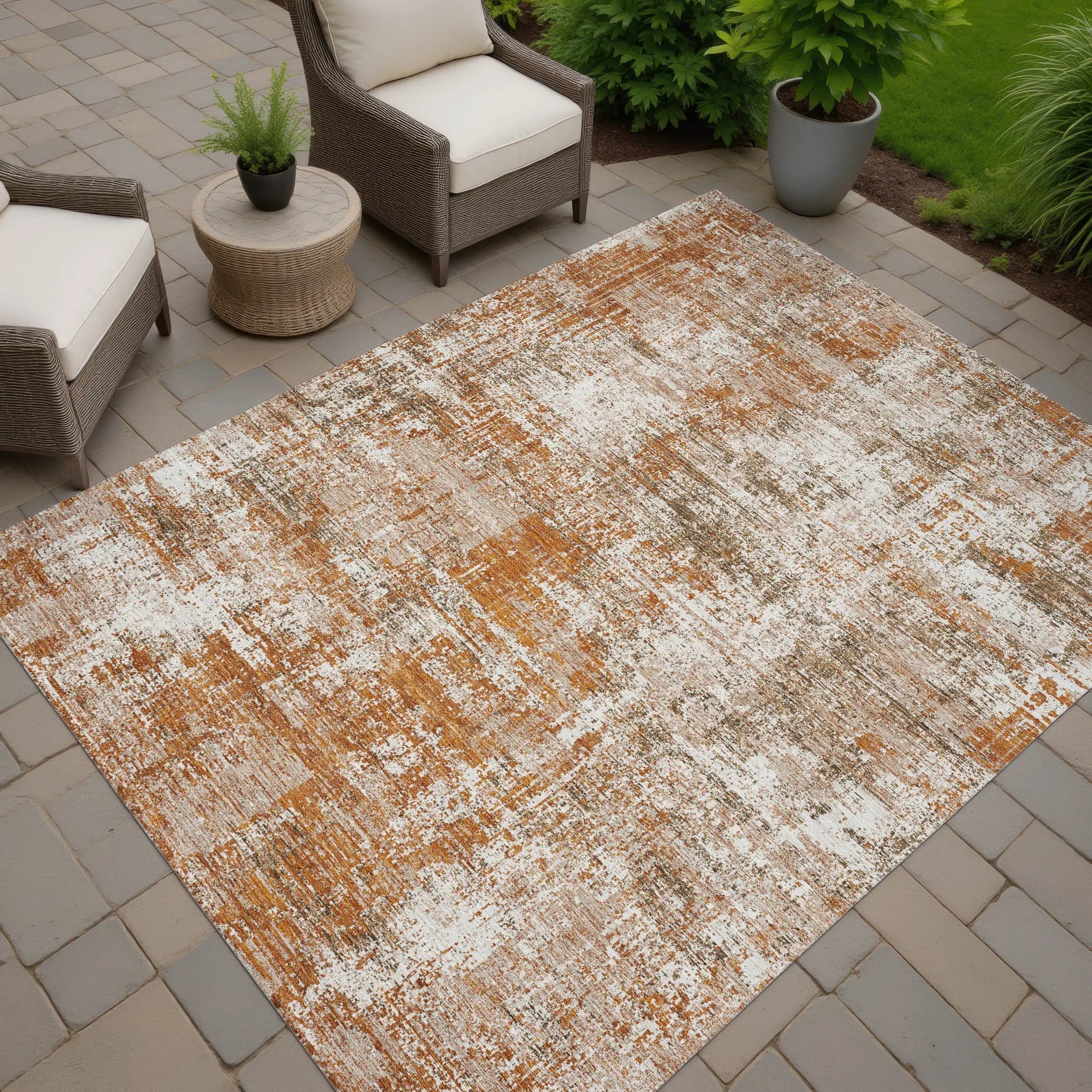 8' X 10' Orange And Green Abstract Washable Indoor Outdoor Area Rug Homeroots Outdoor