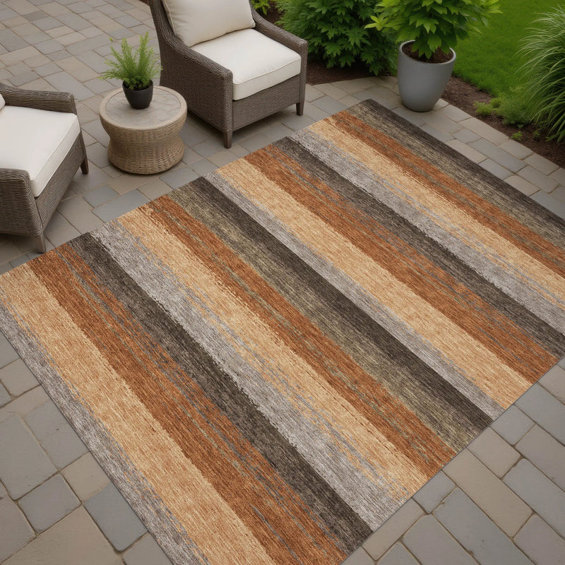 8' X 10' Orange And Green Striped Washable Indoor Outdoor Area Rug Homeroots Outdoor