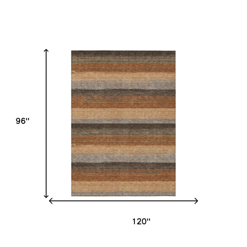 8' X 10' Orange And Green Striped Washable Indoor Outdoor Area Rug Homeroots Outdoor