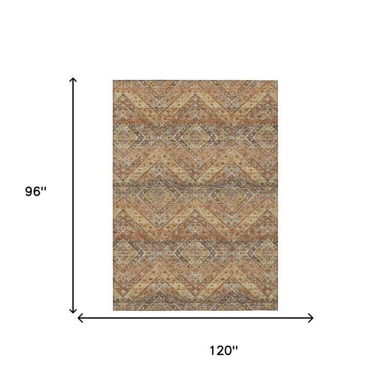 8' X 10' Orange And Green Tribal Washable Indoor Outdoor Area Rug Homeroots Outdoor