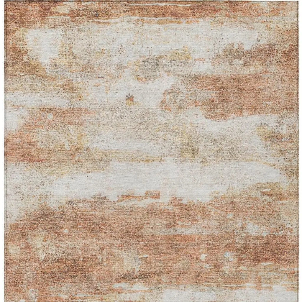 8' X 10' Orange And Ivory Abstract Washable Indoor Outdoor Area Rug Homeroots Outdoor